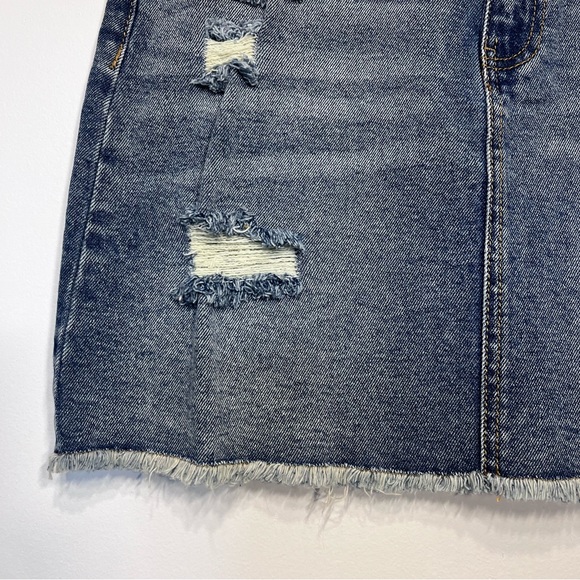 Vylette Distressed Denim Mini Skirt / Jean Skirt Frayed Hem Juniors Size 7 - Picture 3 of 8